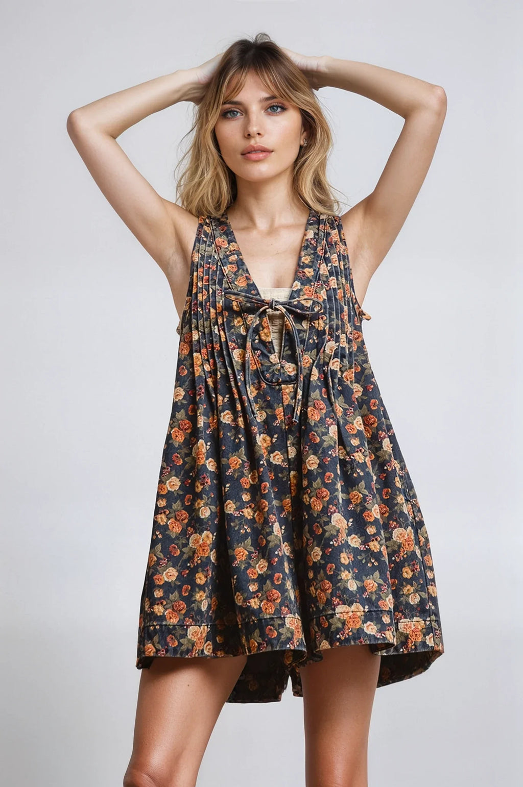 Vintage Floral Washed Denim Romper