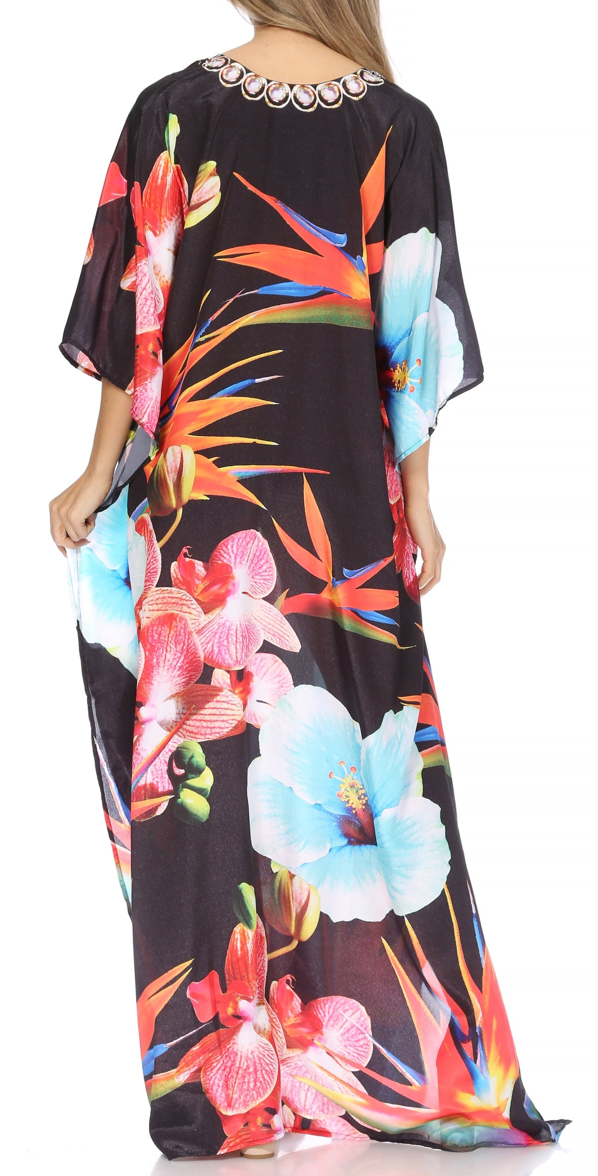 Flowy Rhinestone V-Neck Caftan Dress