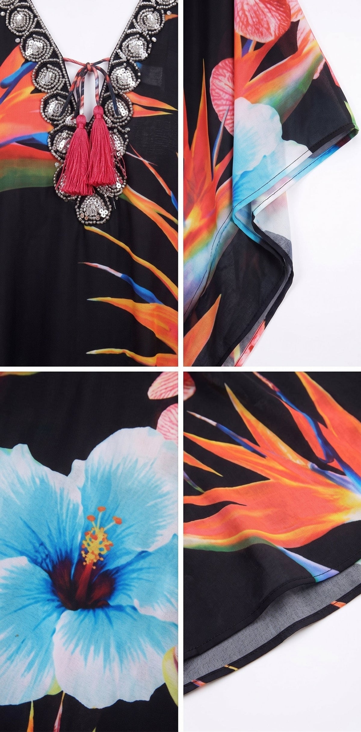 Flowy Rhinestone V-Neck Caftan Dress