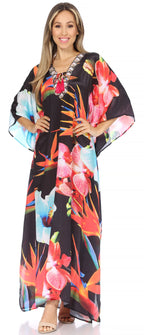 Flowy Rhinestone V-Neck Caftan Dress