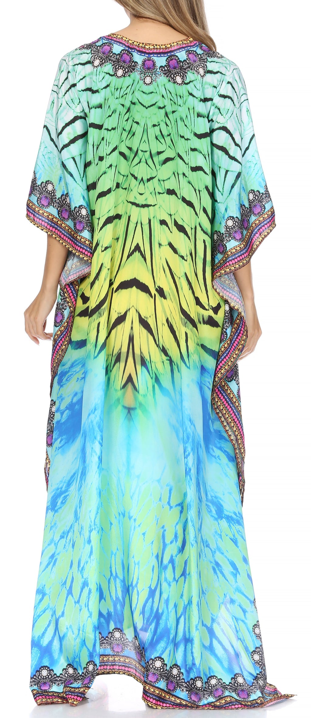 Flowy Rhinestone V-Neck Caftan Dress