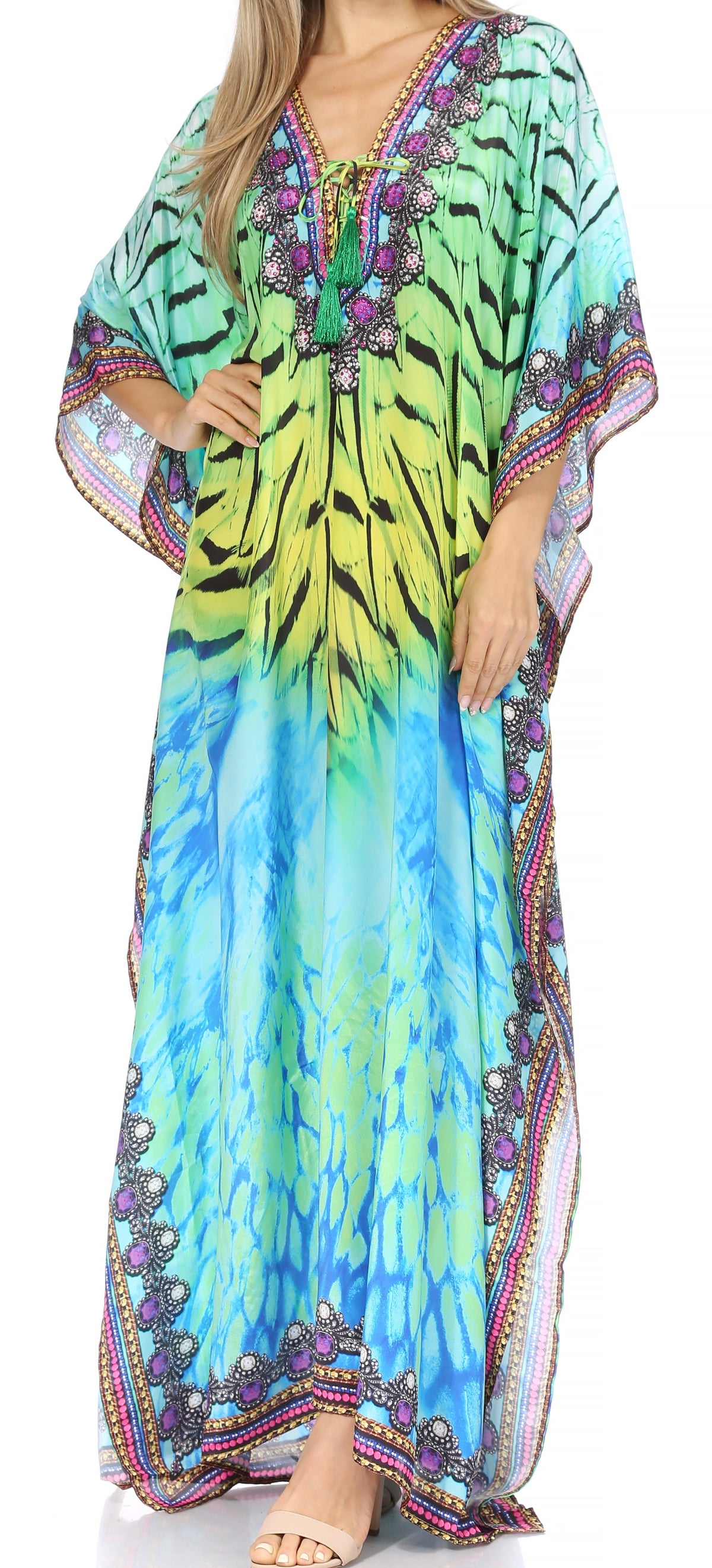 Flowy Rhinestone V-Neck Caftan Dress