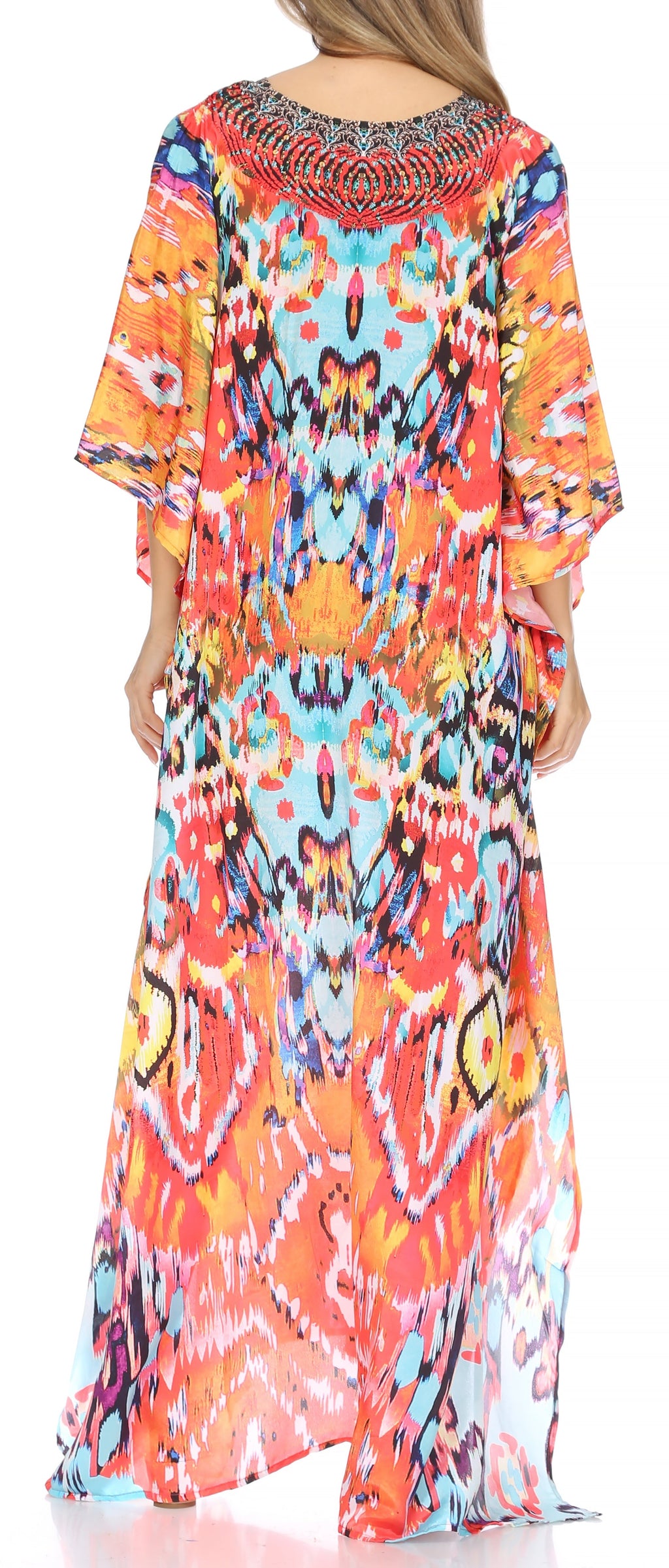 Flowy Rhinestone V-Neck Caftan Dress