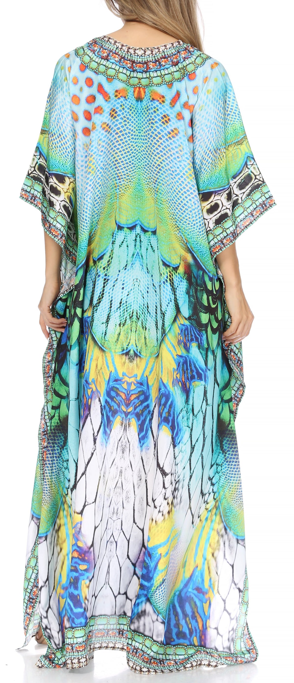 Flowy Rhinestone V-Neck Caftan Dress