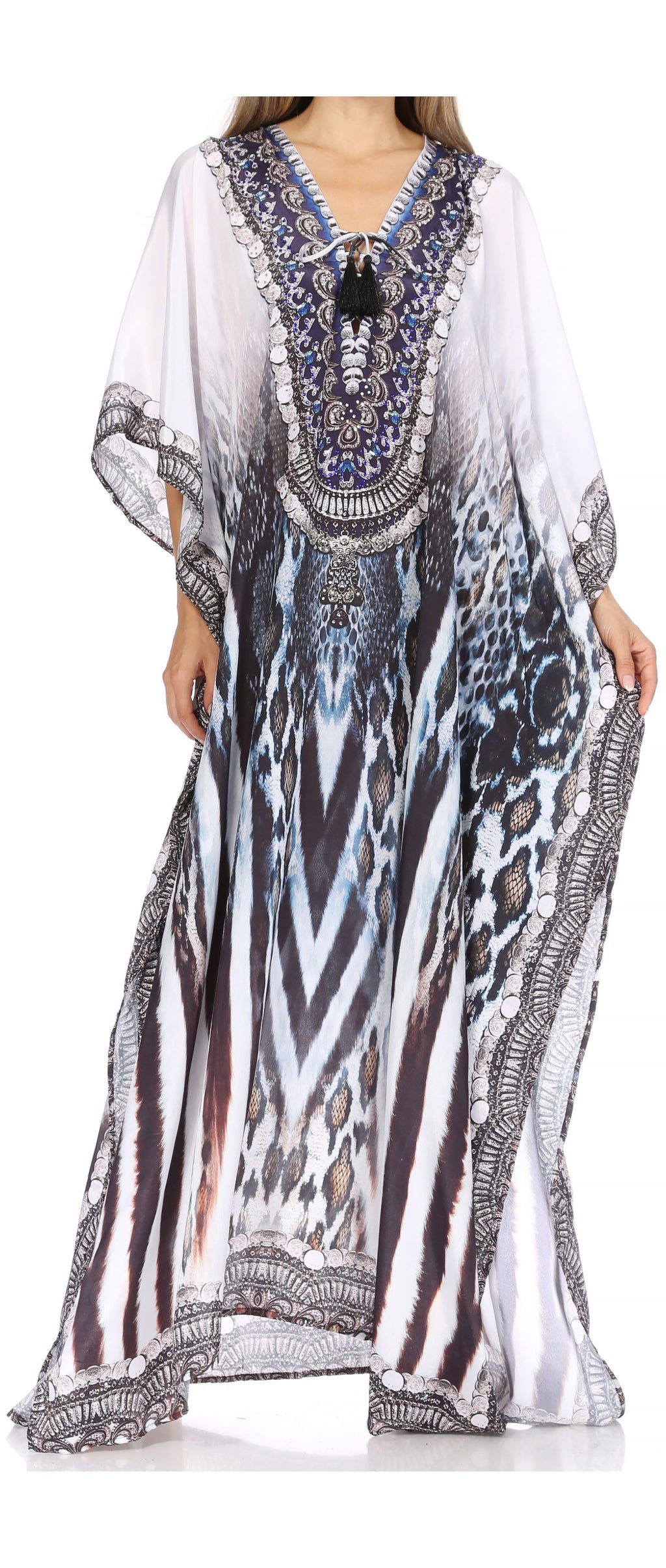Flowy Rhinestone V-Neck Caftan Dress