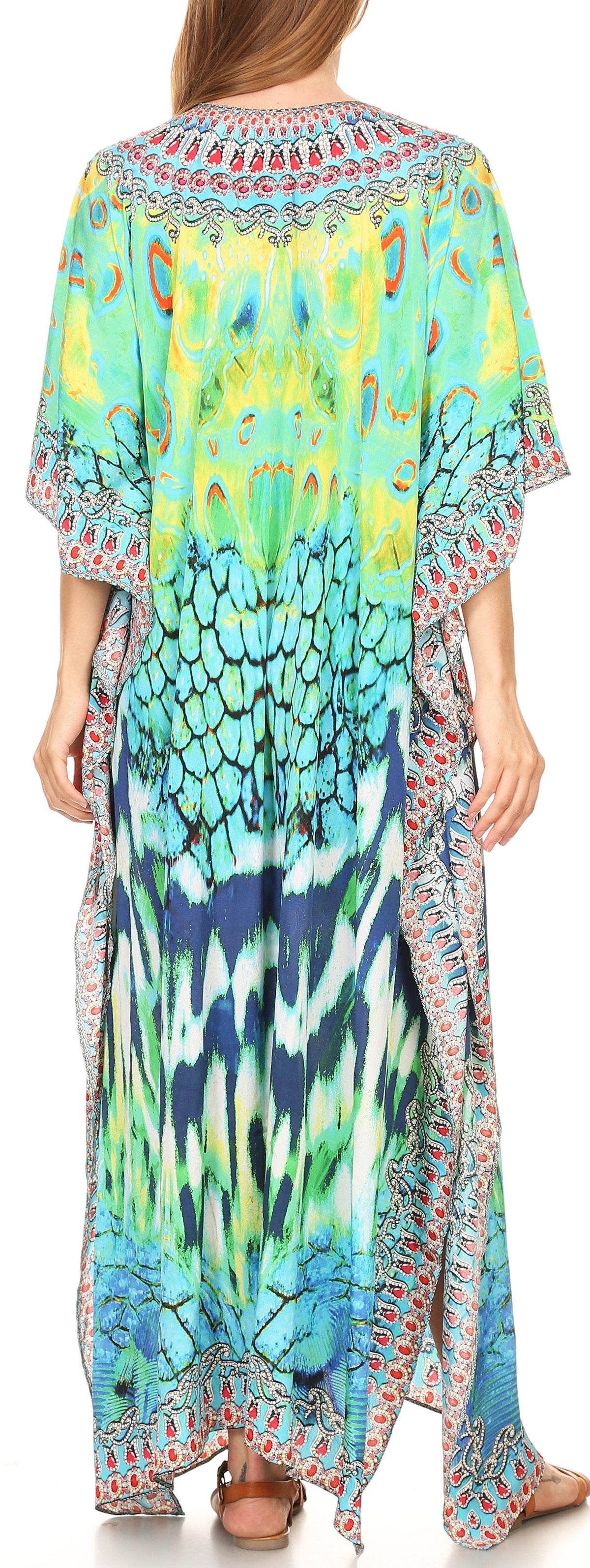 Flowy Rhinestone V-Neck Caftan Dress