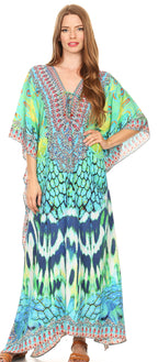 Flowy Rhinestone V-Neck Caftan Dress