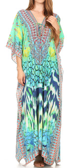 Flowy Rhinestone V-Neck Caftan Dress