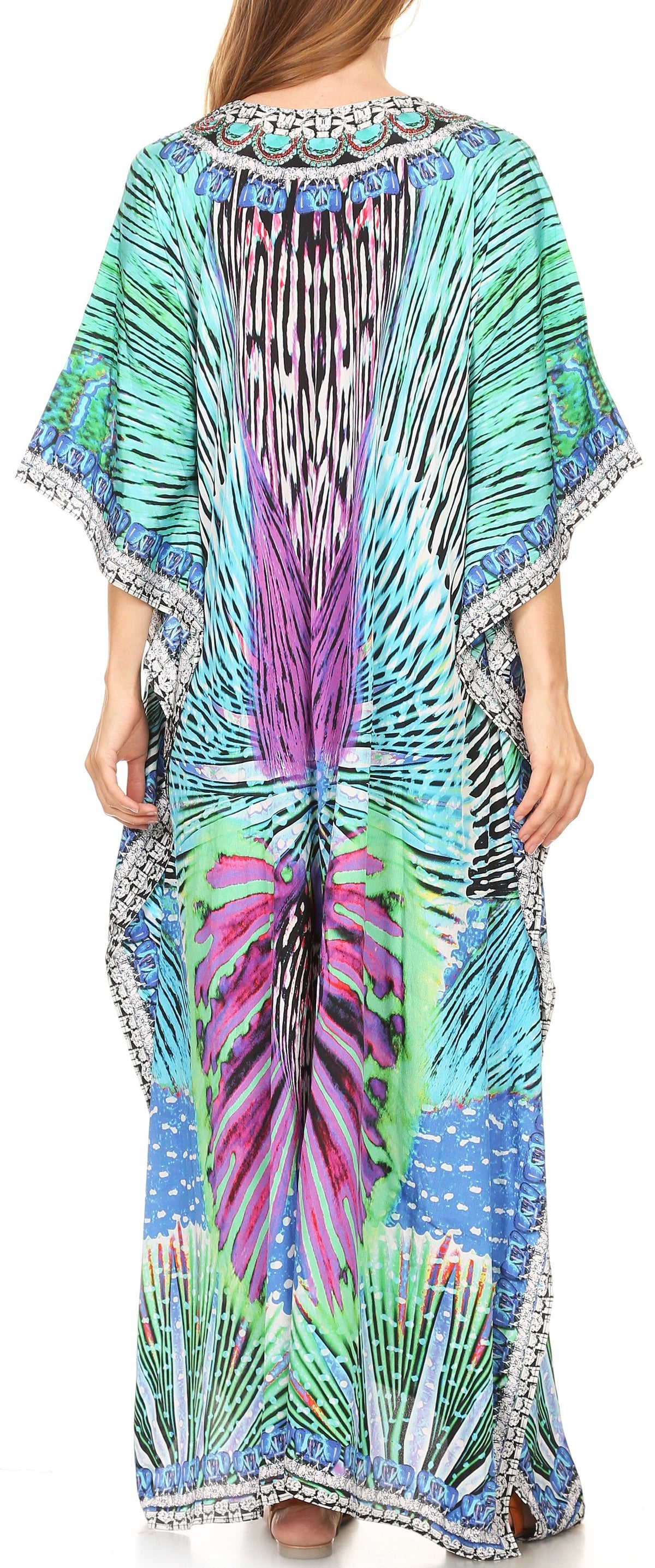 Flowy Rhinestone V-Neck Caftan Dress