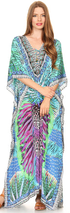Flowy Rhinestone V-Neck Caftan Dress