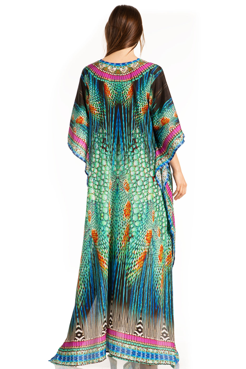 Flowy Rhinestone V-Neck Caftan Dress