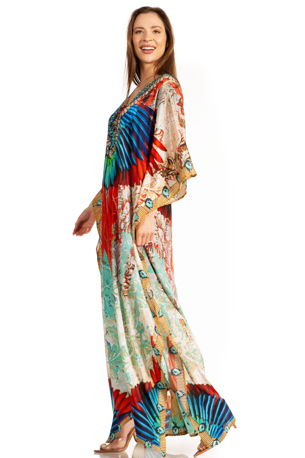 Flowy Rhinestone V-Neck Caftan Dress