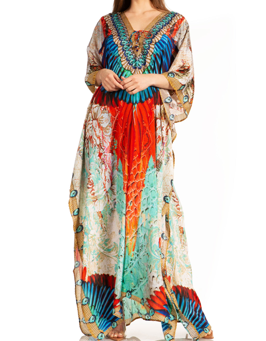 Flowy Rhinestone V-Neck Caftan Dress