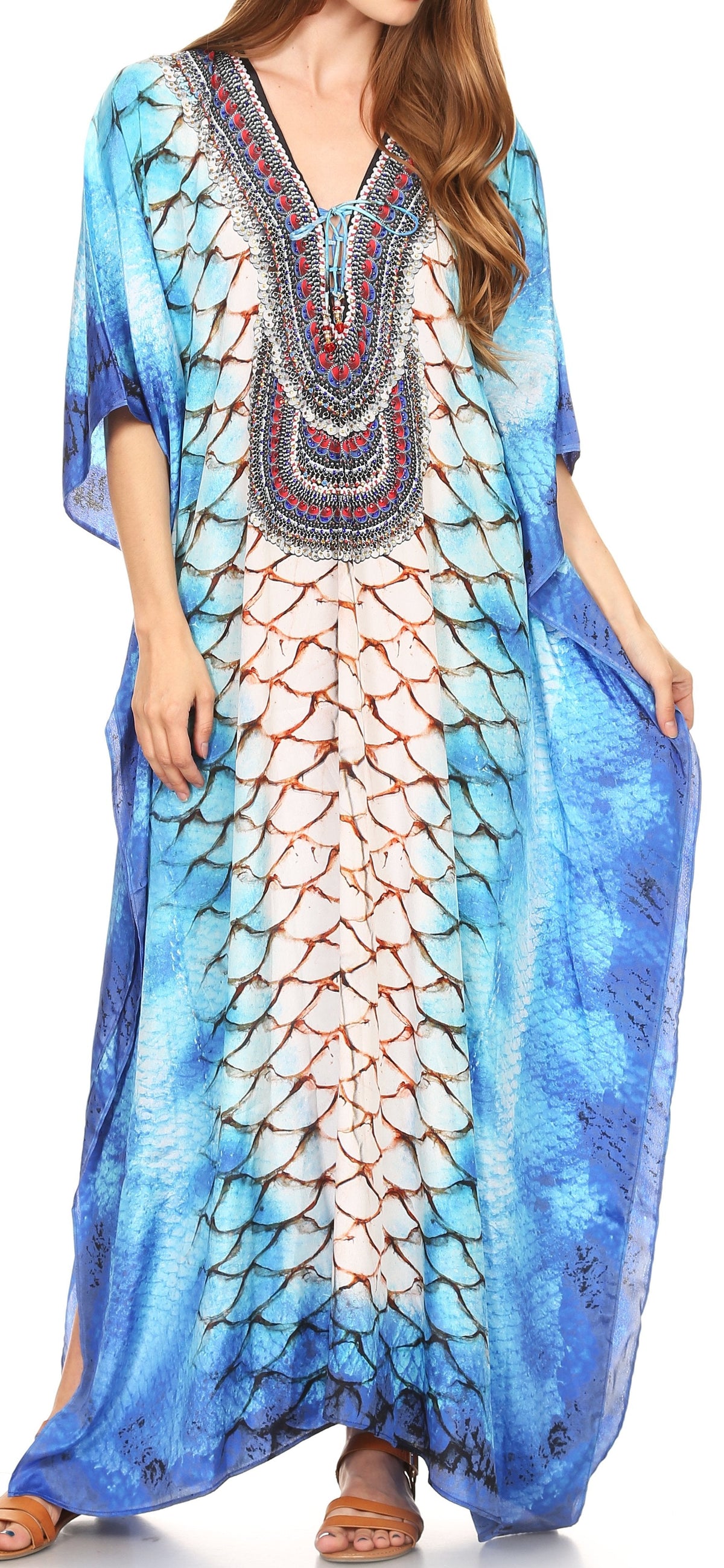 Flowy Rhinestone V-Neck Caftan Dress