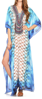 Flowy Rhinestone V-Neck Caftan Dress
