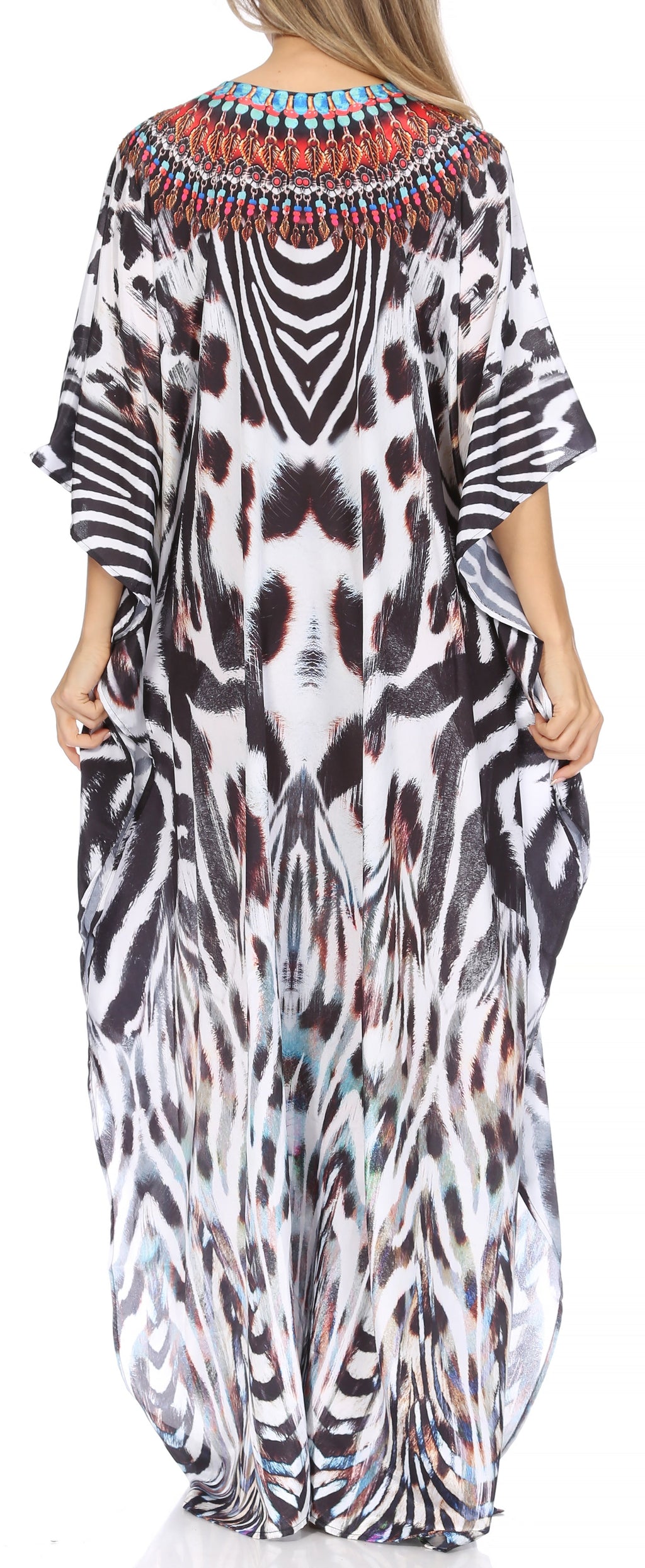 Flowy Rhinestone V-Neck Caftan Dress