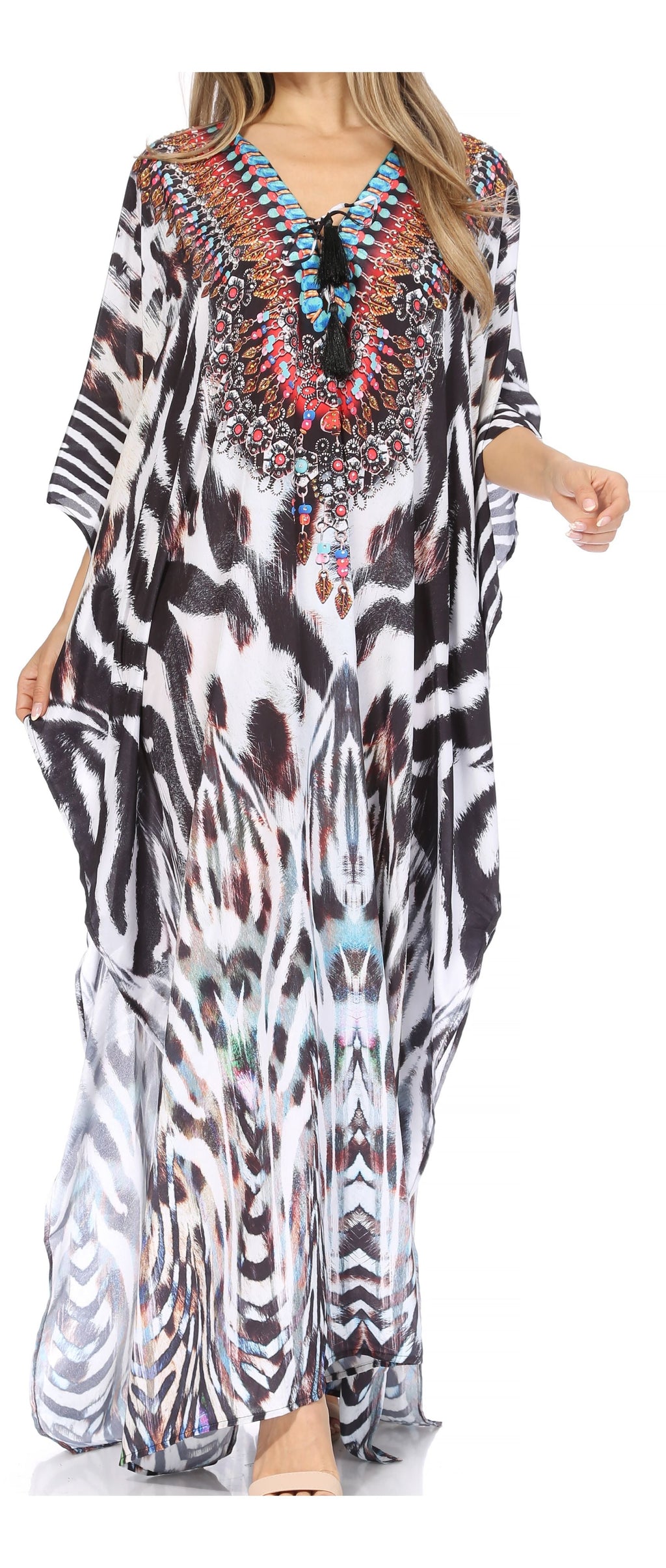 Flowy Rhinestone V-Neck Caftan Dress