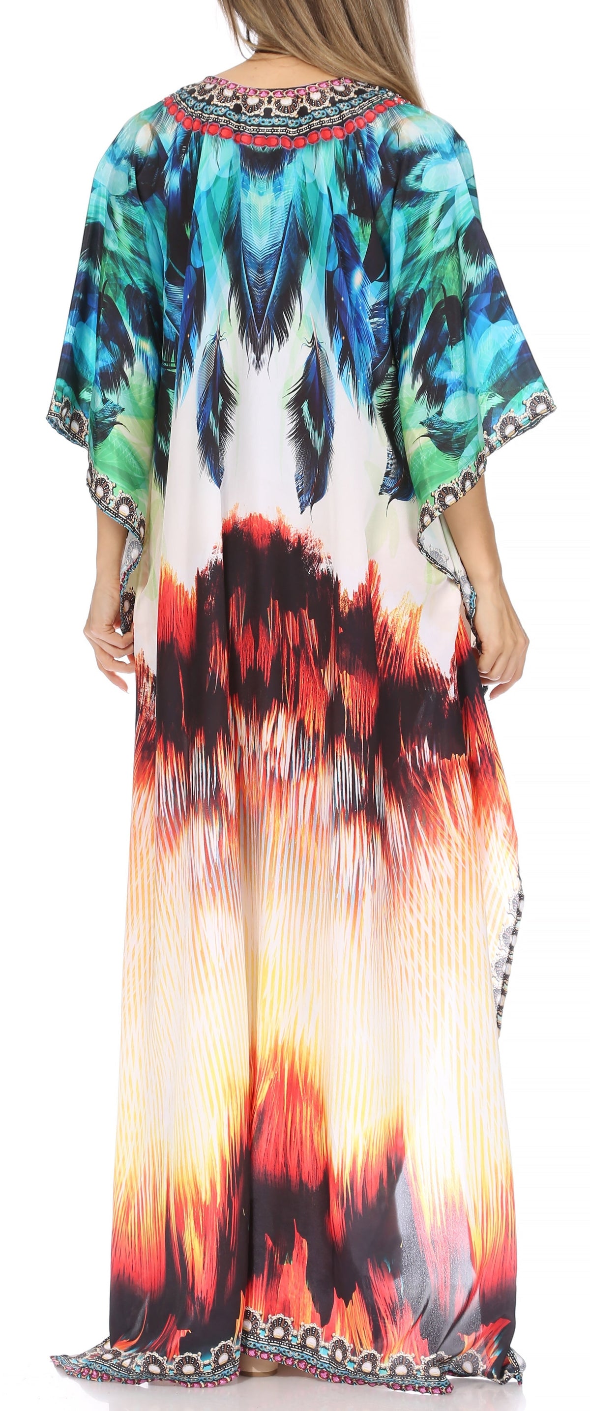 Flowy Rhinestone V-Neck Caftan Dress