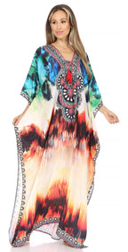 Flowy Rhinestone V-Neck Caftan Dress