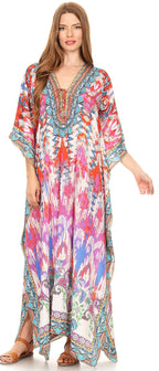 Flowy Rhinestone V-Neck Caftan Dress