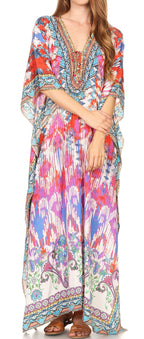 Flowy Rhinestone V-Neck Caftan Dress