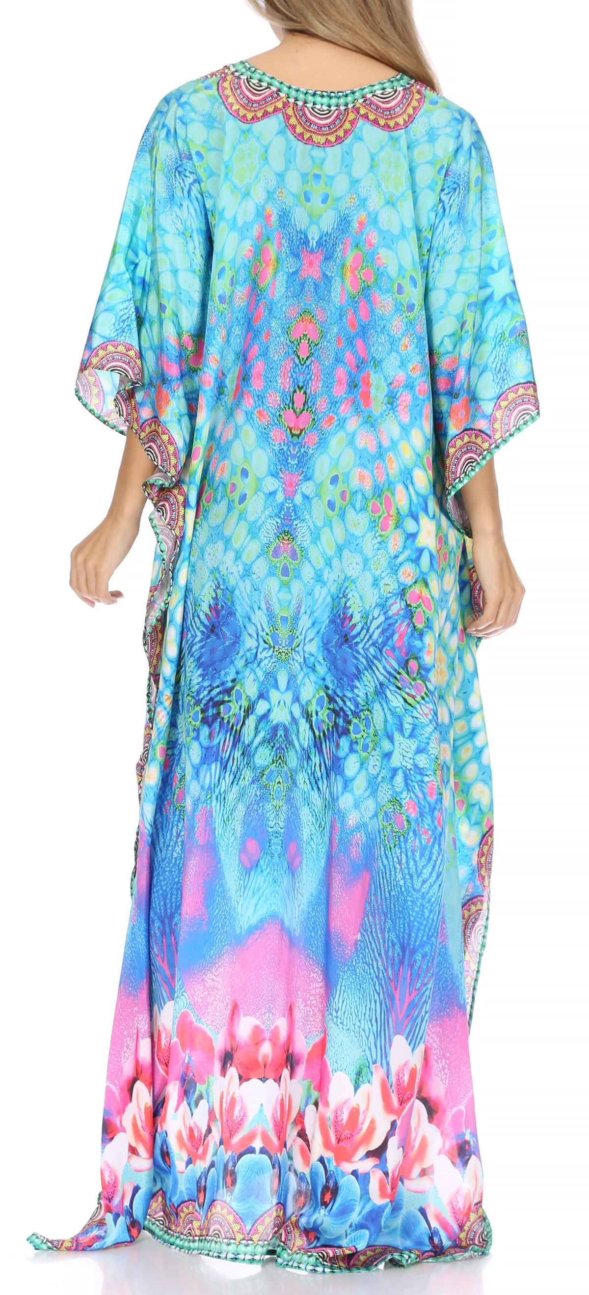 Flowy Rhinestone V-Neck Caftan Dress