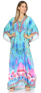 Flowy Rhinestone V-Neck Caftan Dress