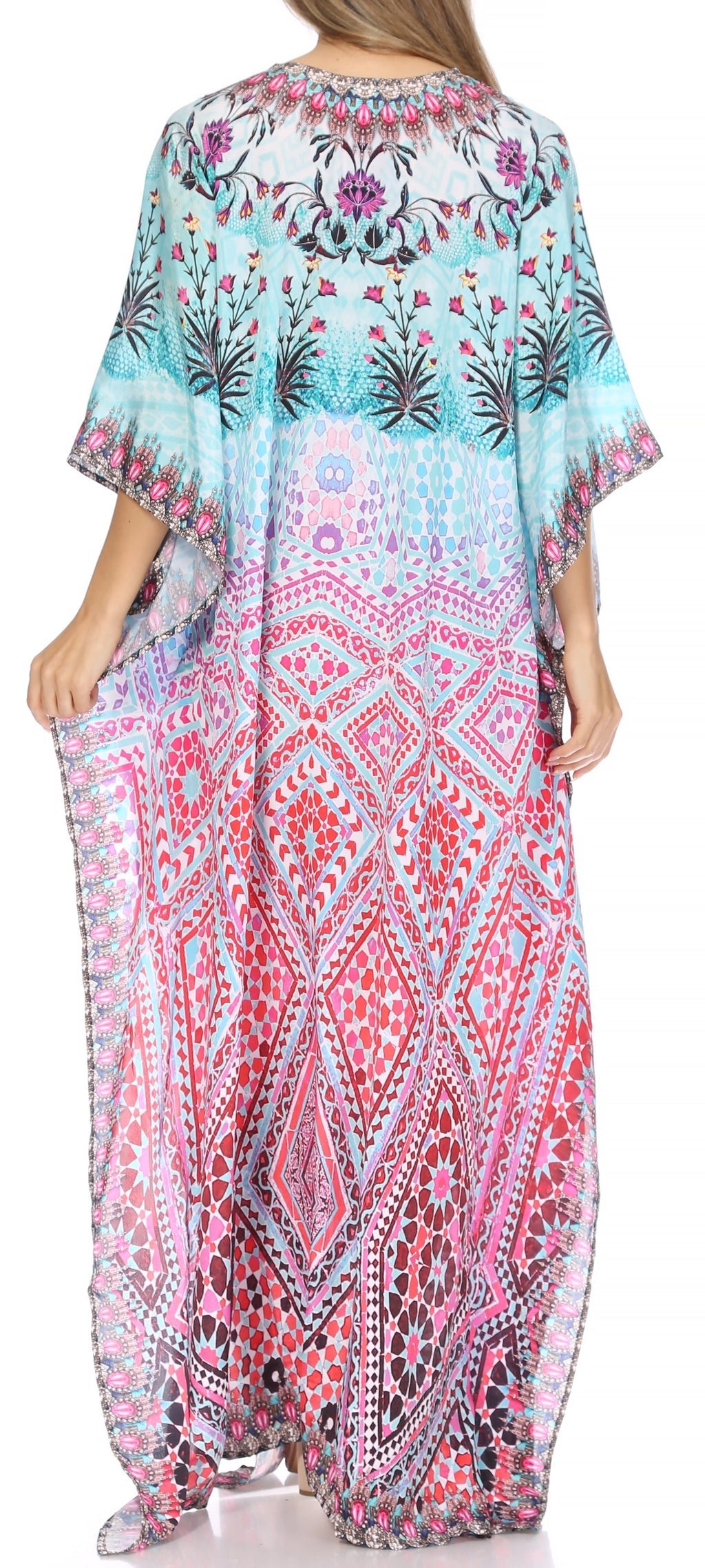 Flowy Rhinestone V-Neck Caftan Dress