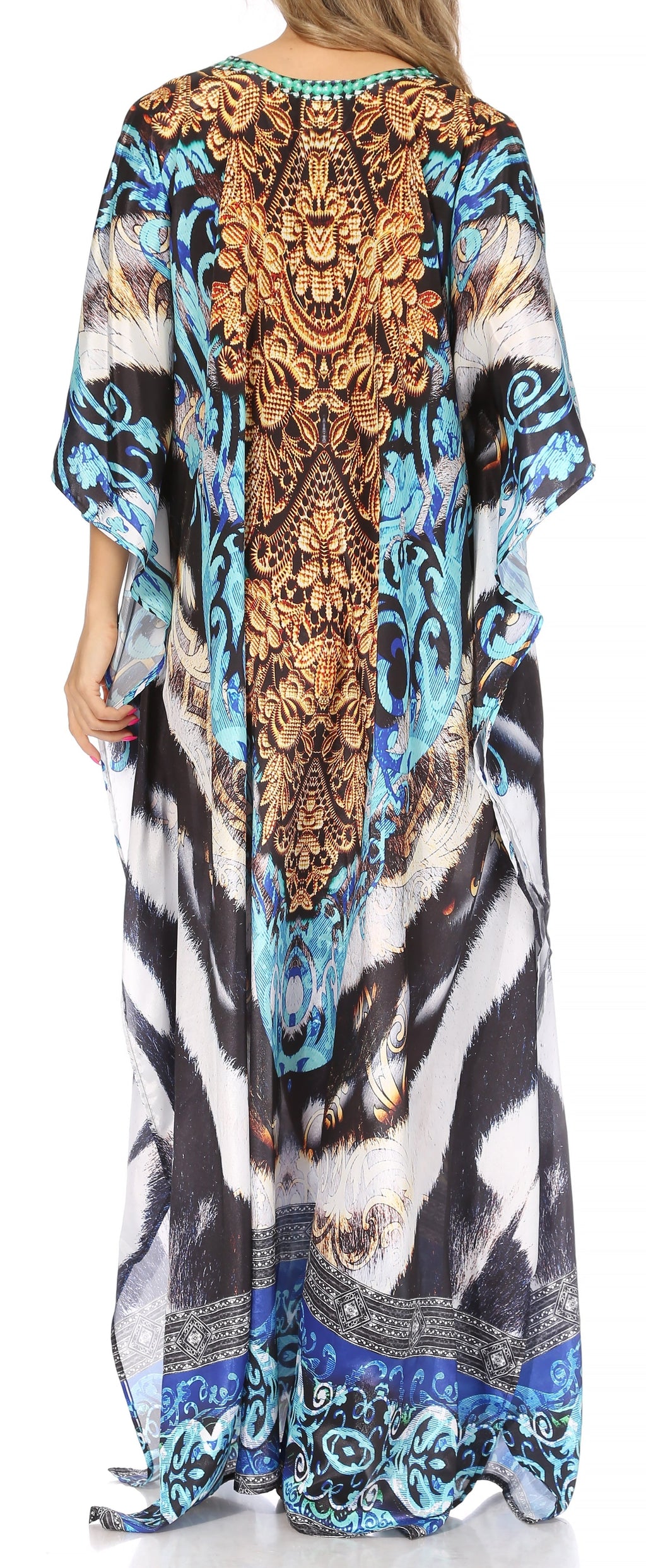 Flowy Rhinestone V-Neck Caftan Dress