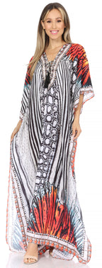 Flowy Rhinestone V-Neck Caftan Dress
