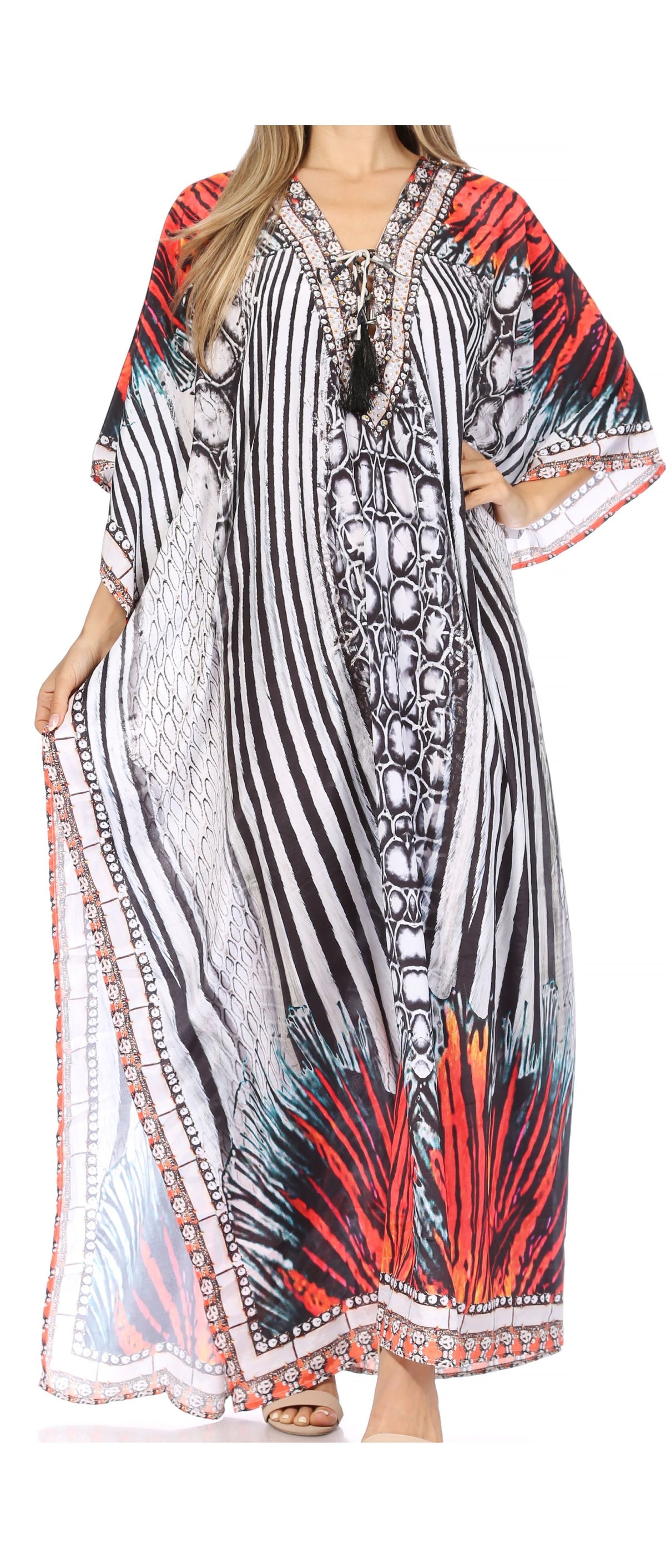 Flowy Rhinestone V-Neck Caftan Dress