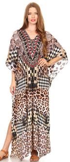 Flowy Rhinestone V-Neck Caftan Dress