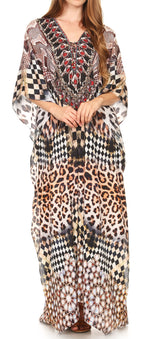Flowy Rhinestone V-Neck Caftan Dress