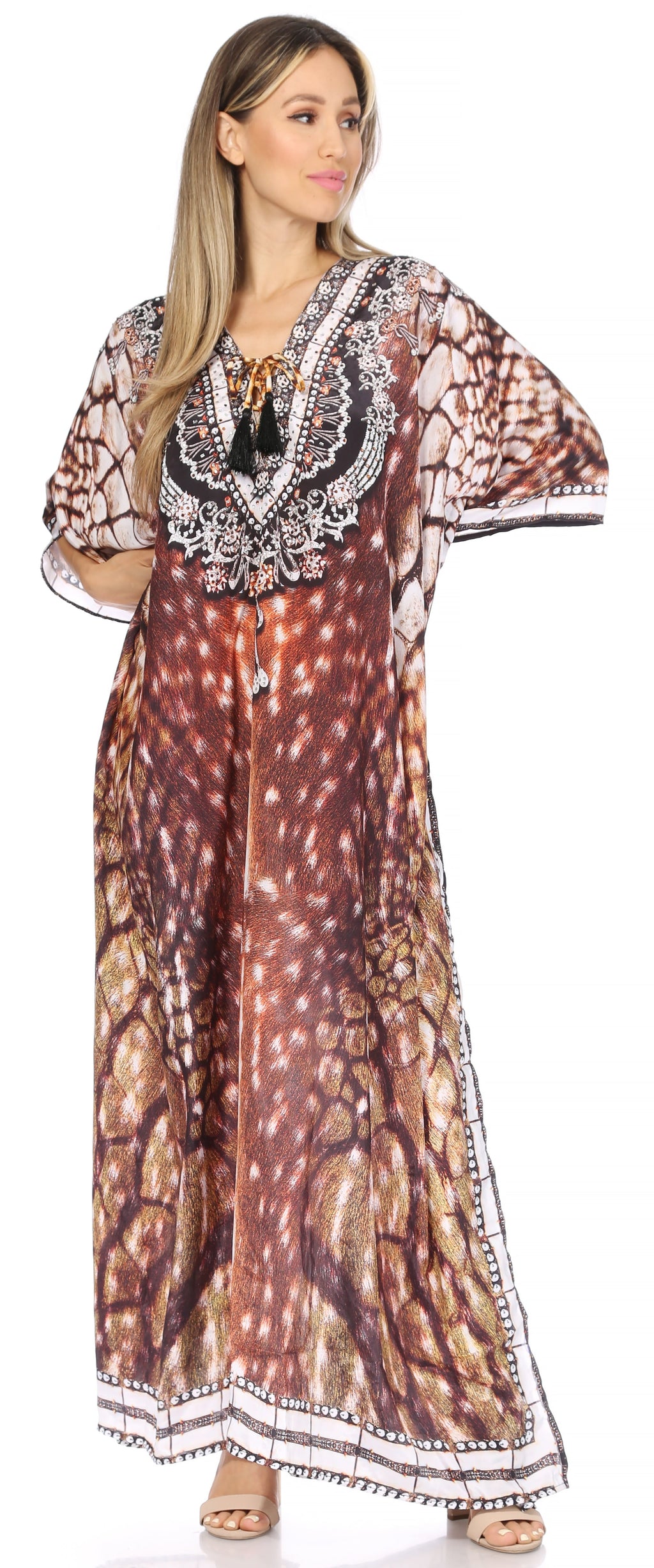 Flowy Rhinestone V-Neck Caftan Dress