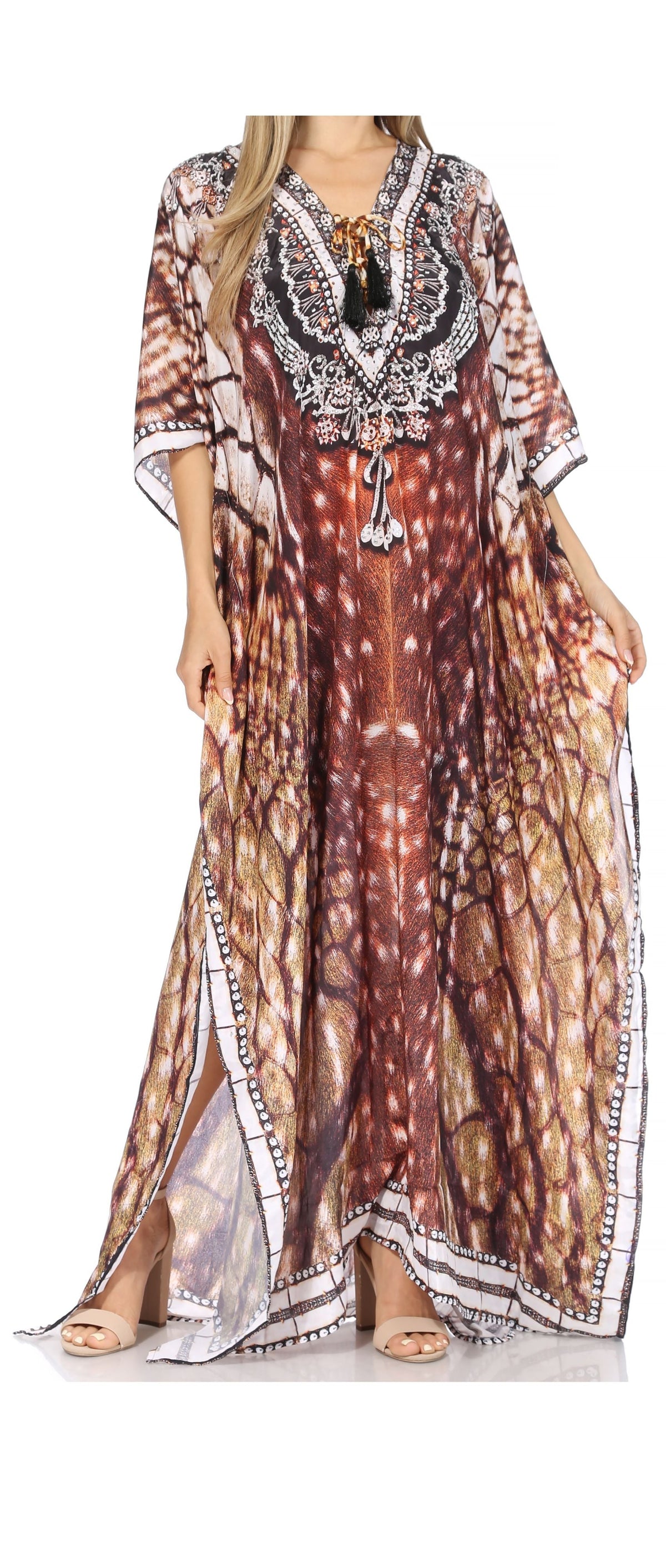 Flowy Rhinestone V-Neck Caftan Dress