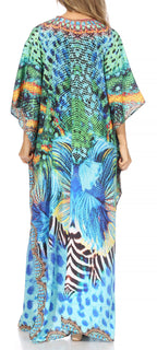 Flowy Rhinestone V-Neck Caftan Dress
