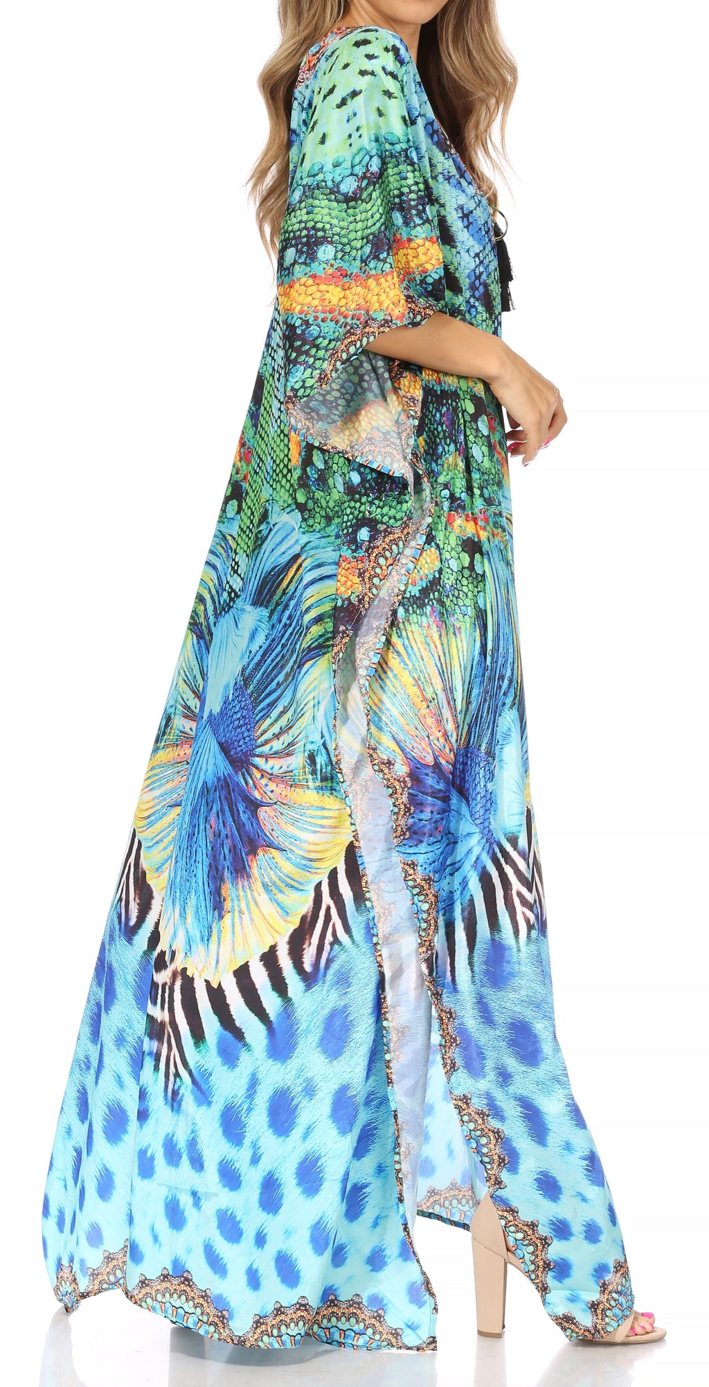 Flowy Rhinestone V-Neck Caftan Dress
