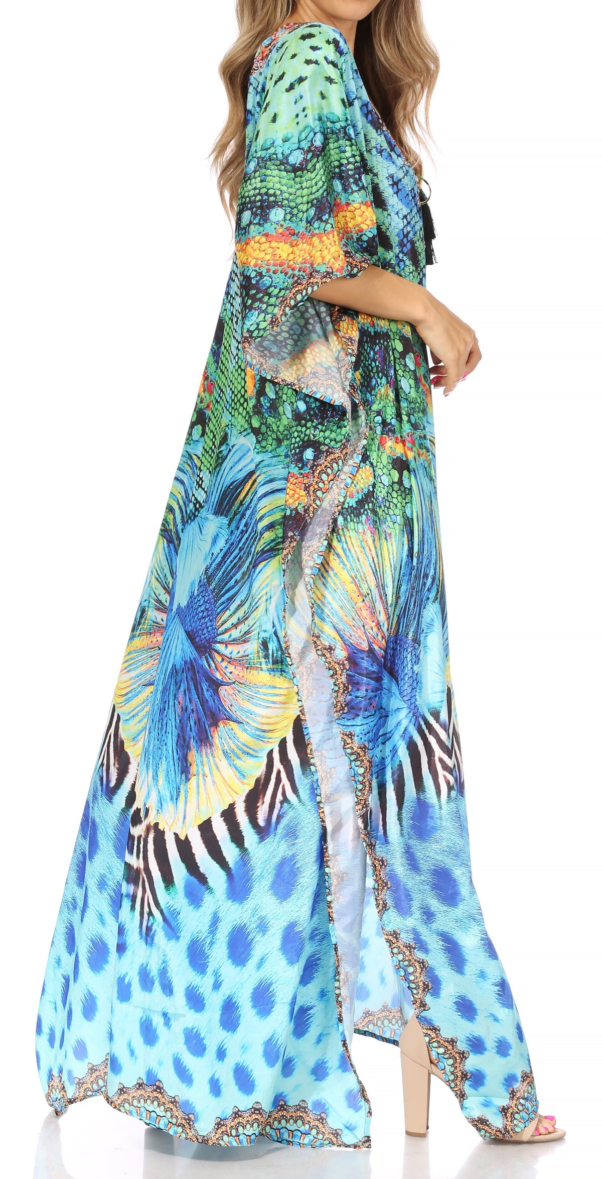 Flowy Rhinestone V-Neck Caftan Dress