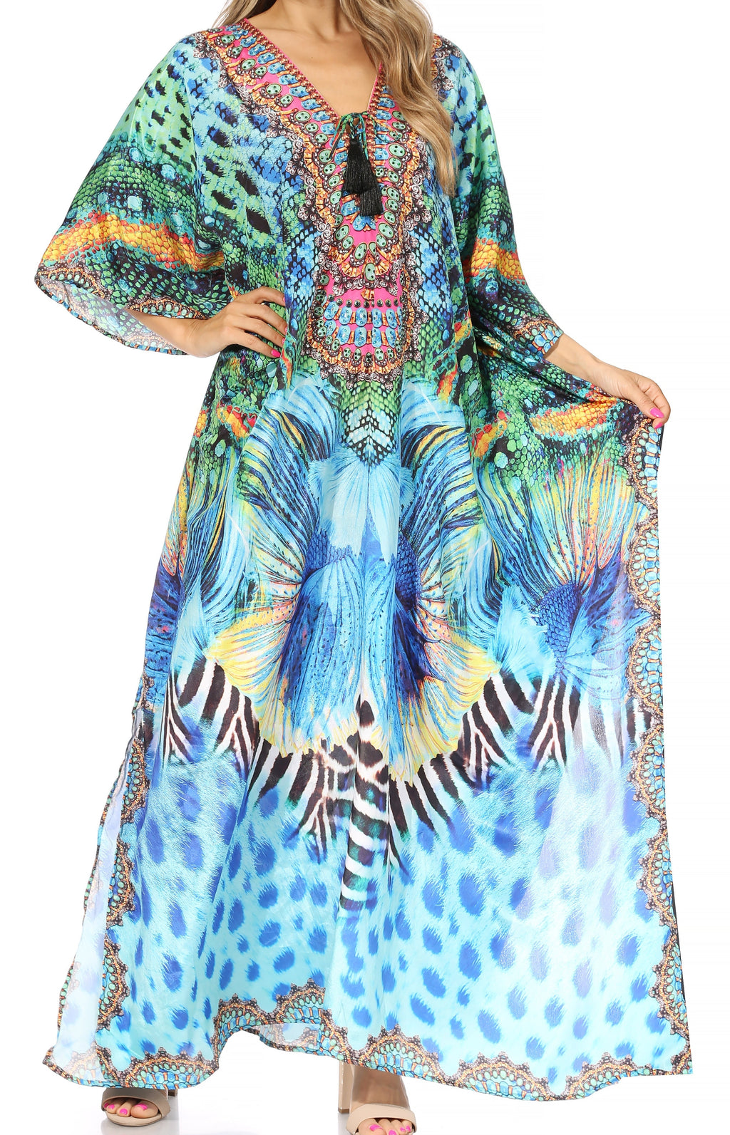 Flowy Rhinestone V-Neck Caftan Dress
