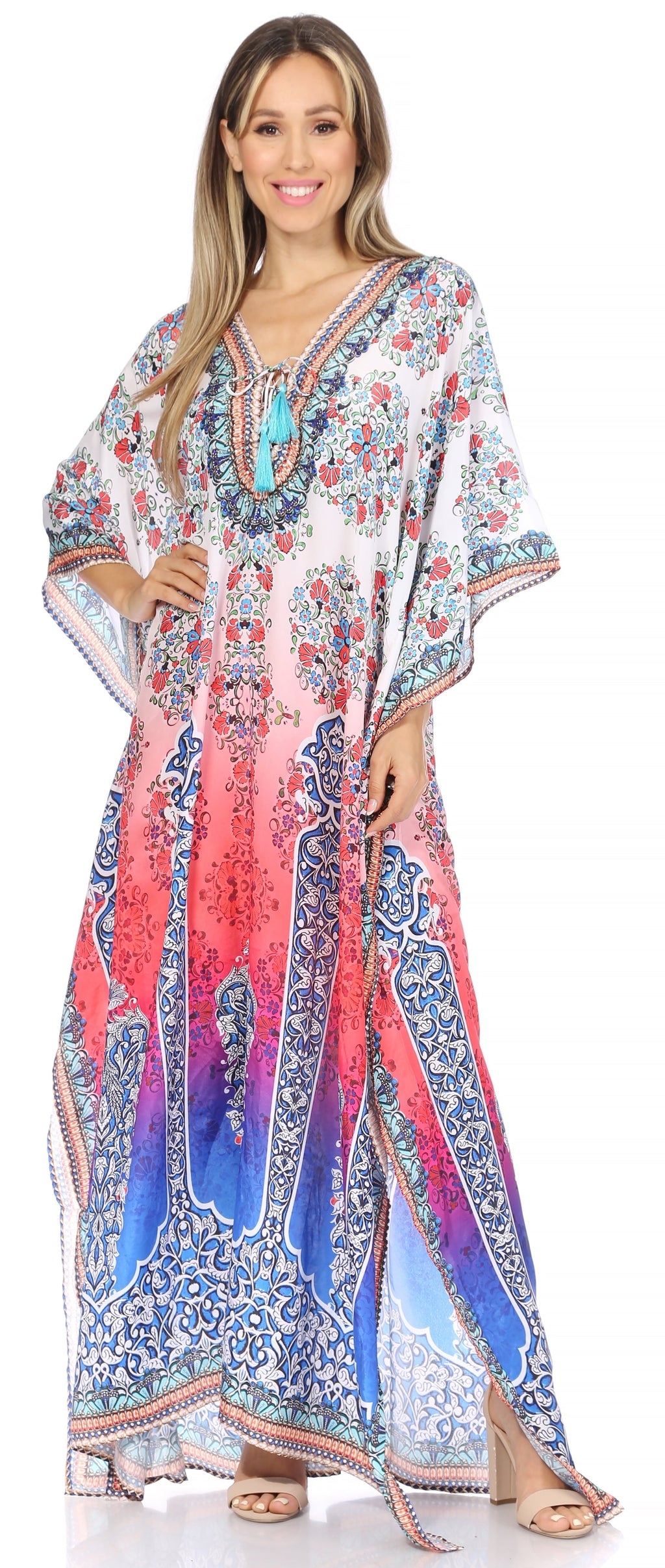 Flowy Rhinestone V-Neck Caftan Dress