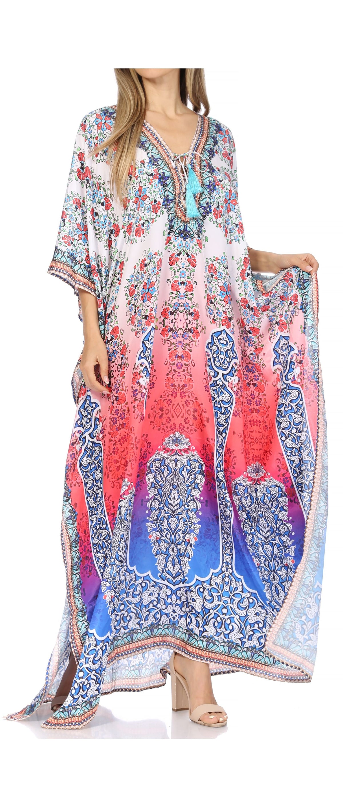 Flowy Rhinestone V-Neck Caftan Dress