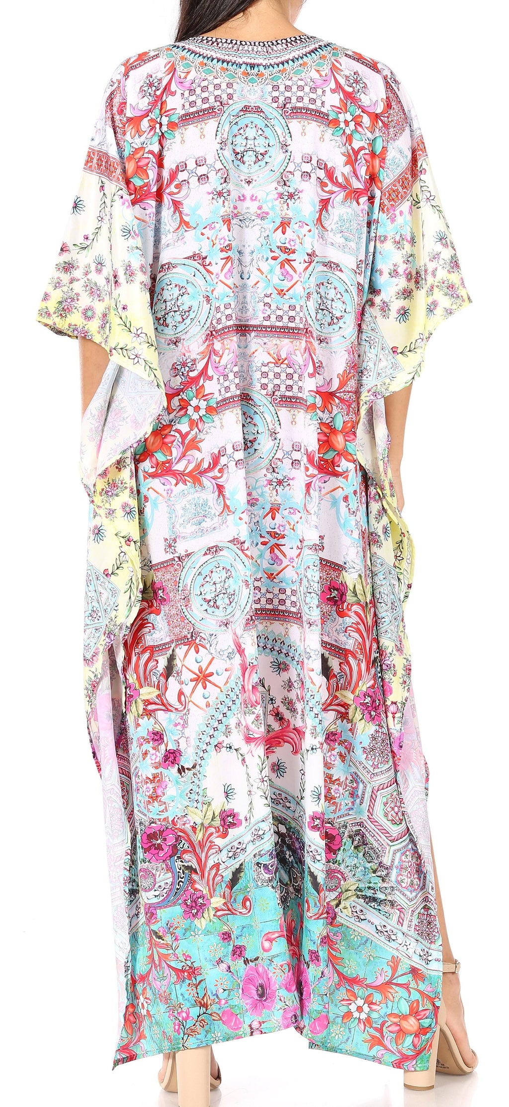 Flowy Rhinestone V-Neck Caftan Dress