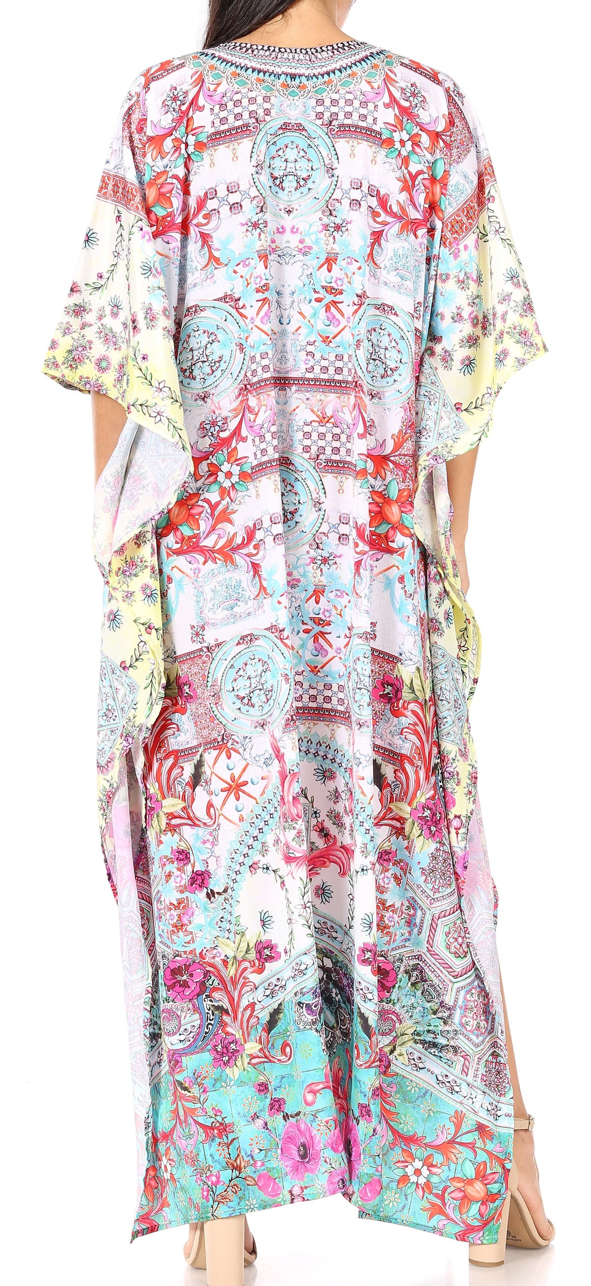 Flowy Rhinestone V-Neck Caftan Dress
