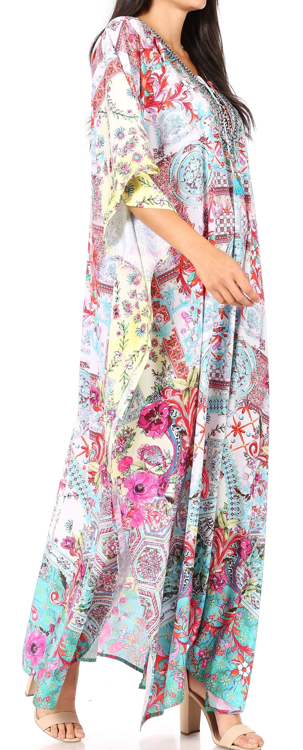 Flowy Rhinestone V-Neck Caftan Dress