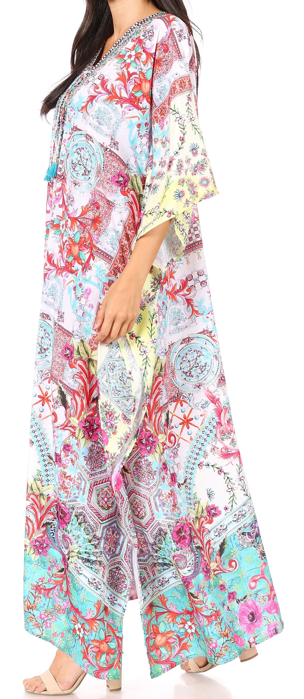 Flowy Rhinestone V-Neck Caftan Dress
