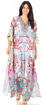 Flowy Rhinestone V-Neck Caftan Dress