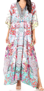 Flowy Rhinestone V-Neck Caftan Dress