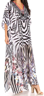 Flowy Rhinestone V-Neck Caftan Dress
