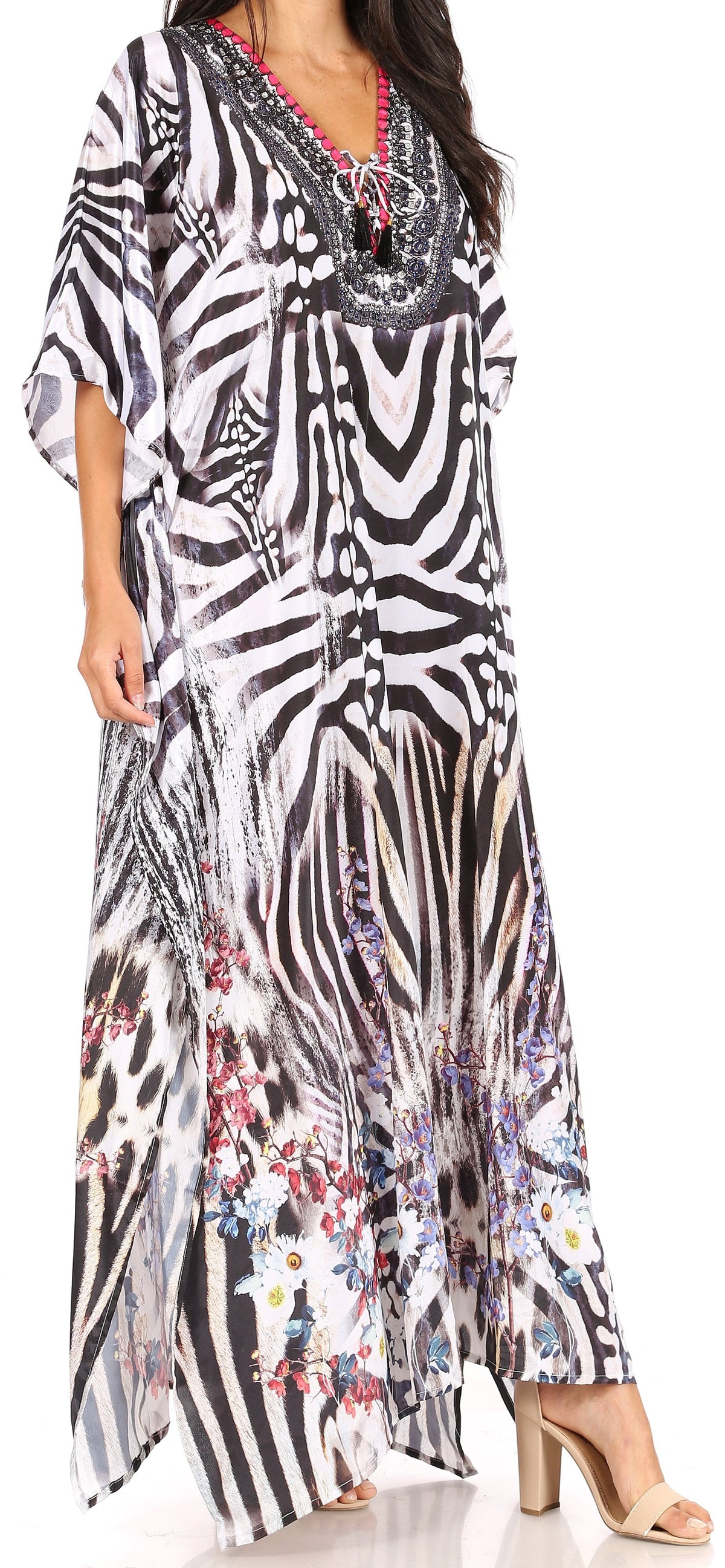 Flowy Rhinestone V-Neck Caftan Dress