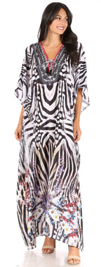 Flowy Rhinestone V-Neck Caftan Dress